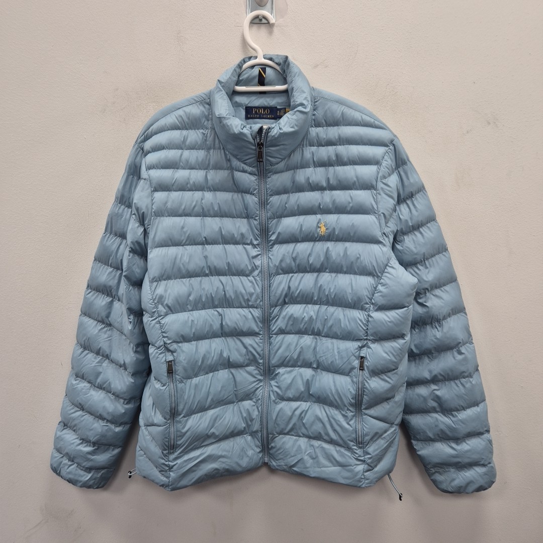 PONY Ralph Lauren Polo Col Giacca Blu Leggera Imbottita Taglia Large Uomo