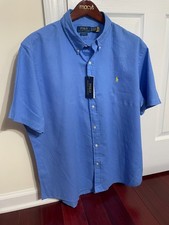 New POLO RALPH LAUREN Blue Classic Fit Short Sleeve Button-Down Shirt Size XL