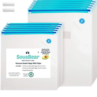 Vacuum Zipper Bags for Food - 20 Reusable Sous Vide Bags for Anova, Joule Coo...