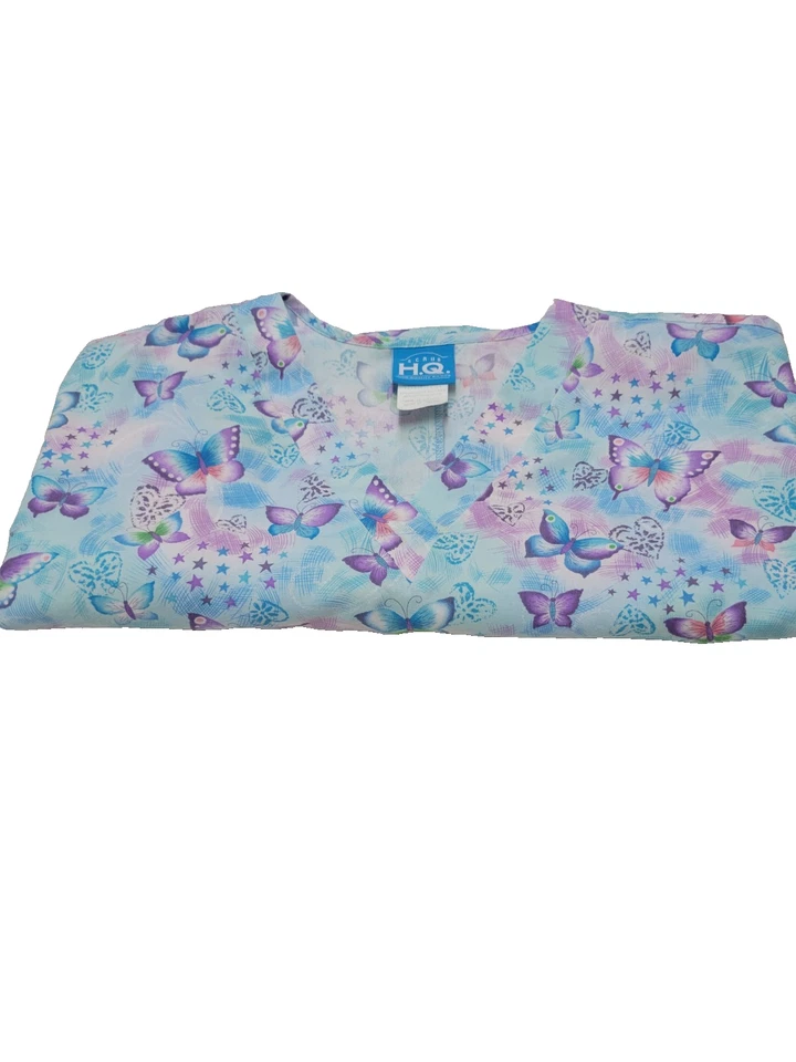 Butterflies Scrub HQ Womens Pretty Butterfly Top Uniform Size XL - Image 2 of 4