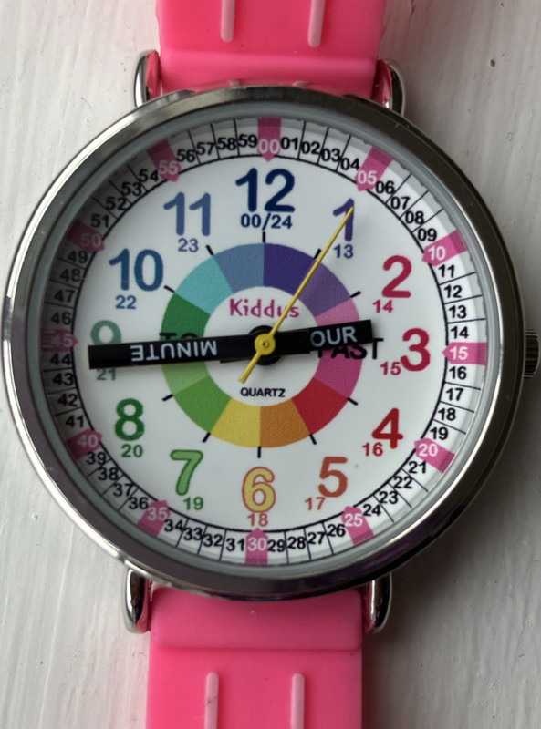 Kiddus Time Teaching Kids Pink Quartz Educational Watch Stainless Steel Back