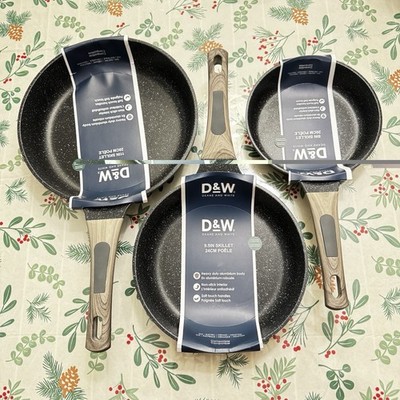 Deane & White D&W 3Pc Frying Pan / Skillet Set 11'' 9.5  & 8'' Gray Cookware New