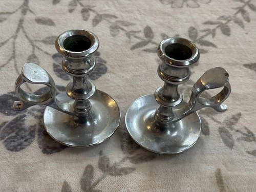 Vintage Silver Brass Chamberstick Tapered Candle Holder -2 Peck Bria & Co N.H
