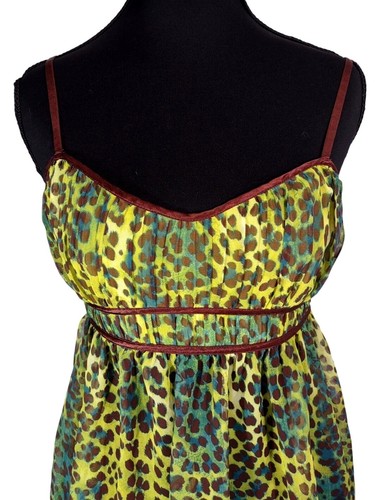 VTG Y2K Victoria's Secret Animal Print Babydoll Top Brown Green Scene Boho Fairy - Picture 2 of 6