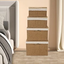 Large Storage Bin Rope Woven Basket Storage Basket with Lid/Handle & Liner