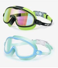 Seago Swim Goggles 2 Pack Anti-Fog Anti-UV Wide View Swimming Goggles for Kids M