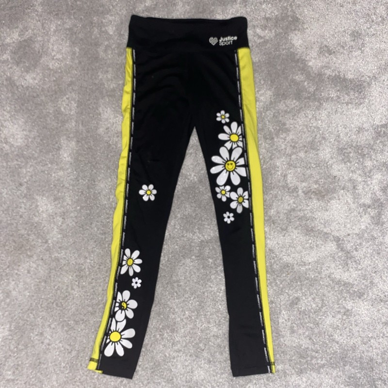Justice leggings (black/yellow) with flowers sparkles girls medium size 10 kids