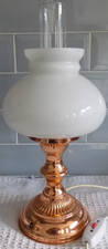 Copper Base Oil Style Lamp With Chimney & Milk Glass Shade