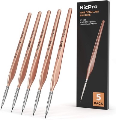 Nicpro Detail Paint Brushes 5 PCS Aesthetic Extra Fine 5 3/0, Rose Gold 