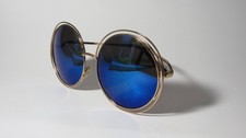 Retro Oversized Double Wire Frame Sunglasses - Blue Mirrored Lens