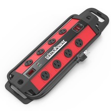 Metal Workshop Surge Protector Power Strip with 2 USB Ports - 8 Spaced Outlet...