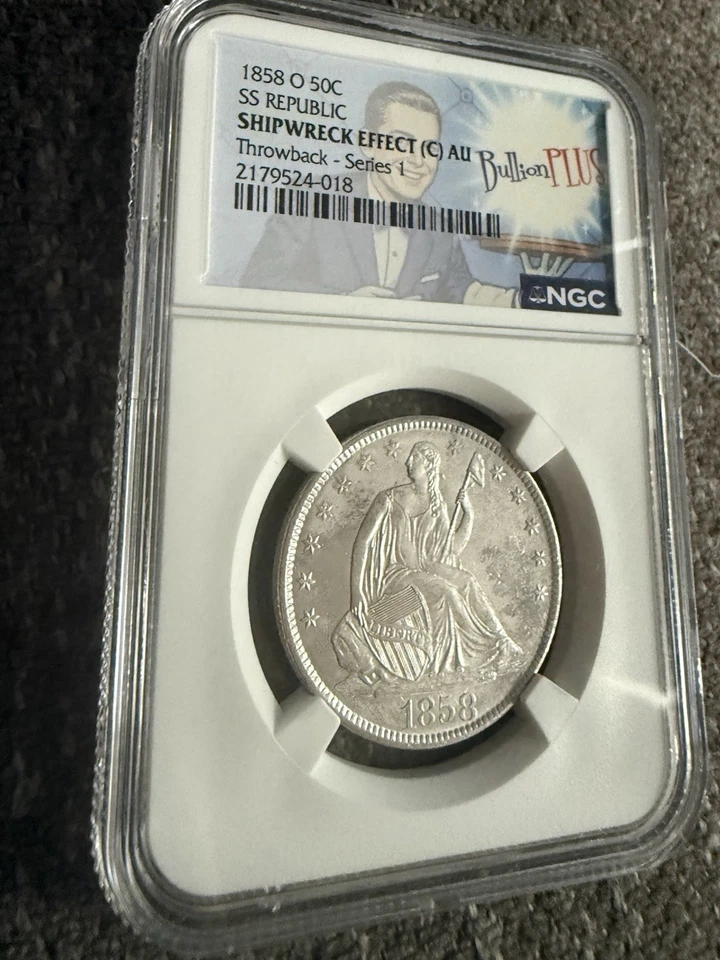 Silver 1858-O 50c SS Republic shipwreck effect AU Bullion Plus throwback series - Image 4 of 4