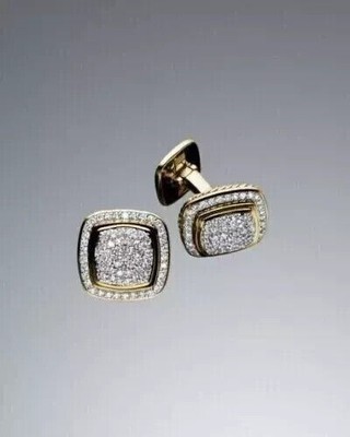3.00Ct Round Cut Lab-Created Diamond Men's Cufflinks in 14K Yellow Gold Plated