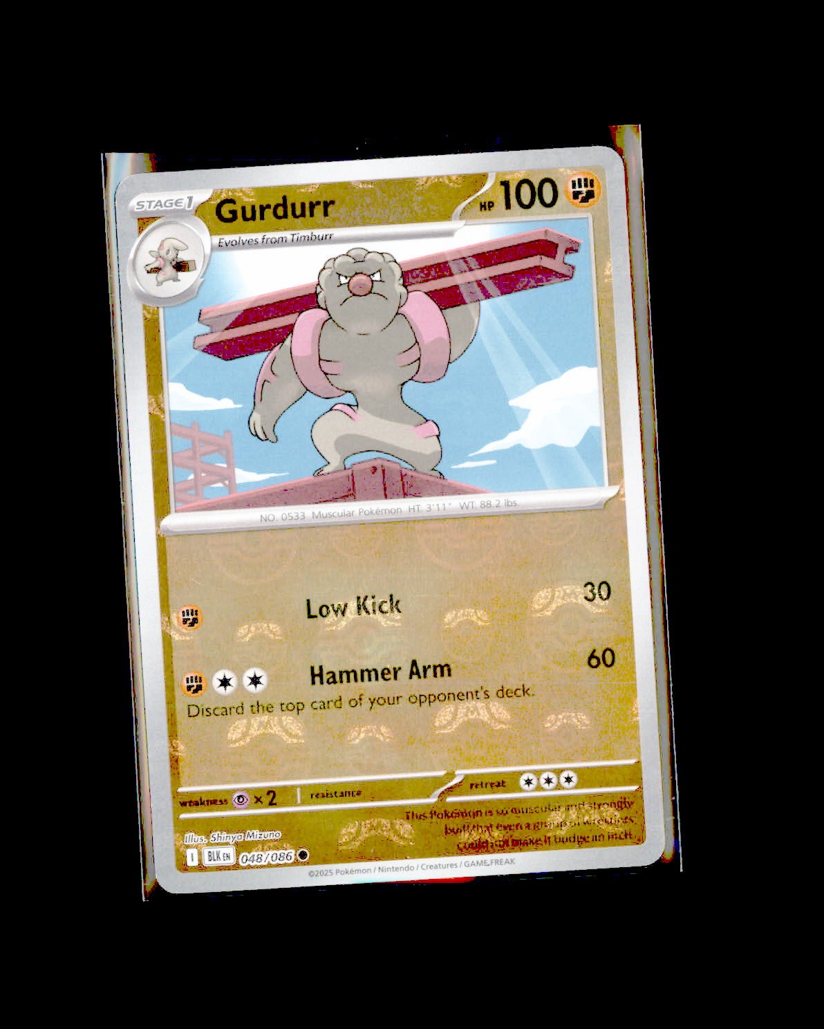 NM pokemon SV: Black Bolt Holo Common Gurdurr (Master Ball Pattern) 048/086