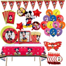 Mickey Mouse birthday party decoration set tablecloth plates balloons banner Red