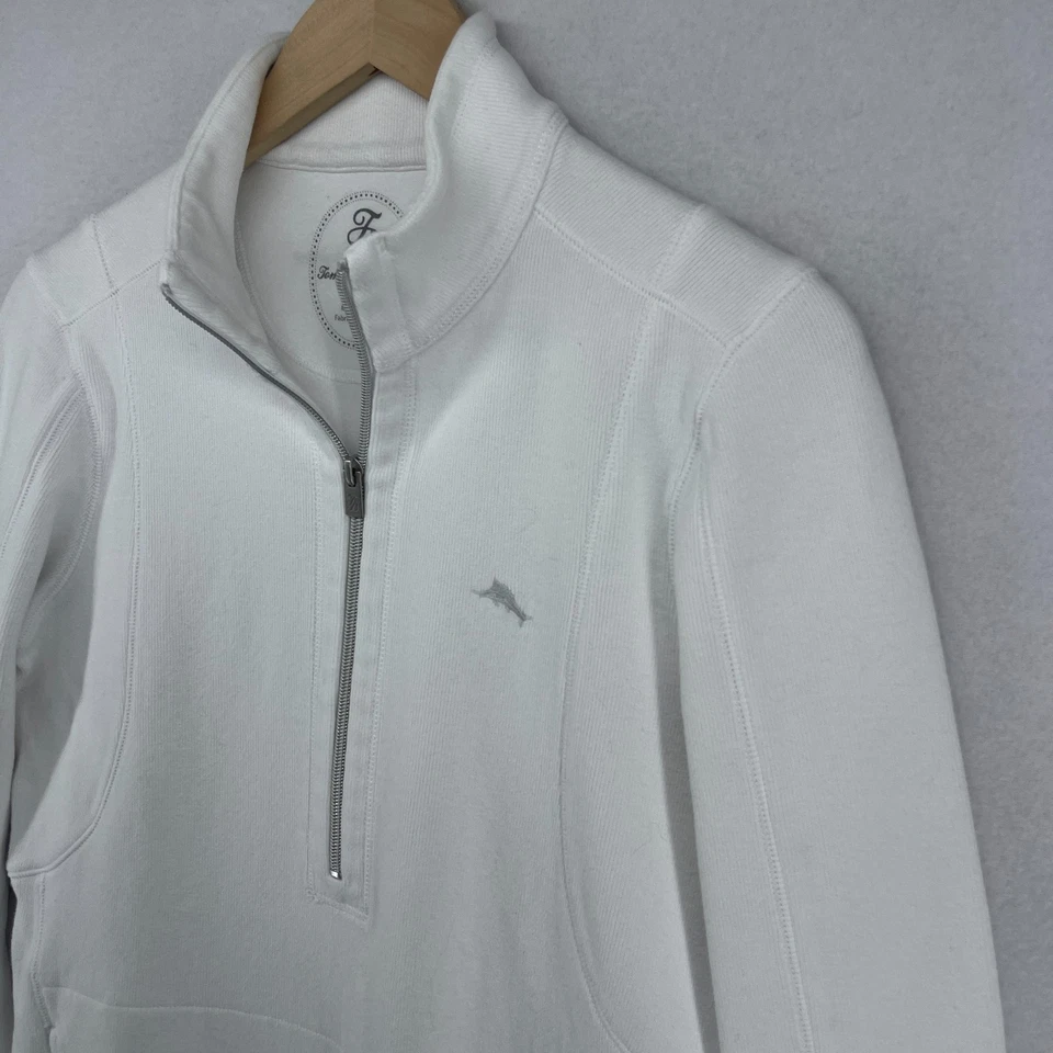 TOMMY BAHAMA Sudadera Mujer M Aruba 1/2 Cremallera Pullover Elástico Algodón Blanco Foto 4 de 4