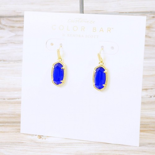 NWOT Kendra Scott Lee Cobalt Blue Drop Earrings Gold Tone September - Picture 2 of 3