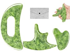 CekPo 3 PCS Jade Stone Gua Sha Massage Tool Large Guasha Board with Green