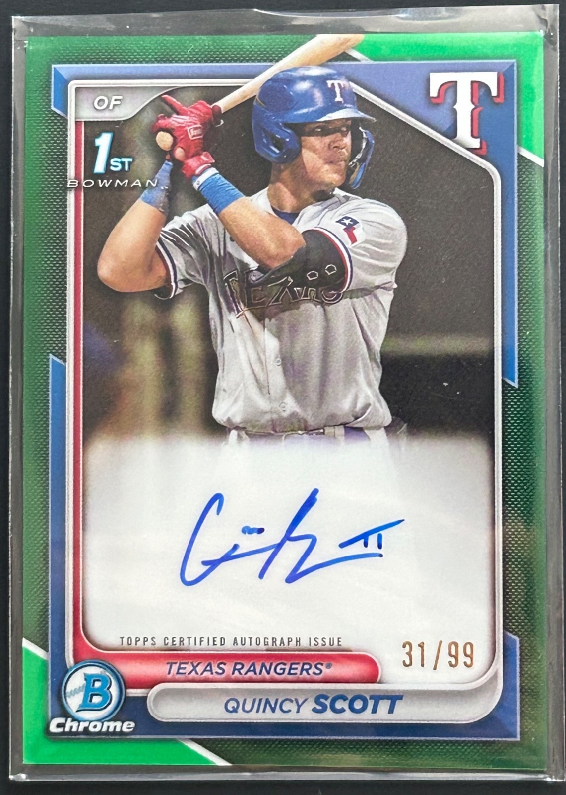 QUINCY SCOTT 2024 BOWMAN CHROME GREEN 1ST AUTO SP 31/99