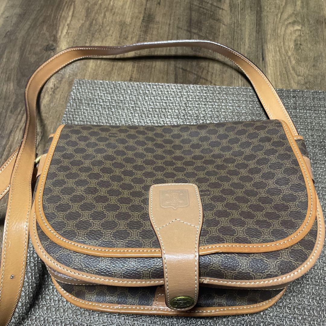 Celine Monogram Leather Shoulder Bag Brown Near Mint Condition