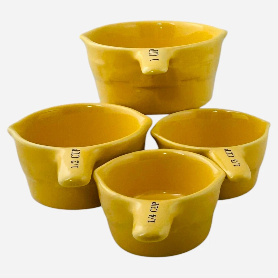 Juego de 4 tazas medidoras de cerámica Longaberger amarillo butternut tejido tradiciones Foto 4 de 4