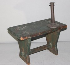 A PRIMITIVE 18-19TH C JOINED FOOT STOOL IN ORIGINAL GREEN PAINT NICE EARLY FORM