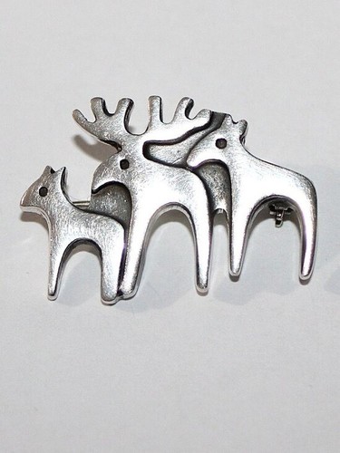 Sterling Silver Moose Family Brooch 10 Grams