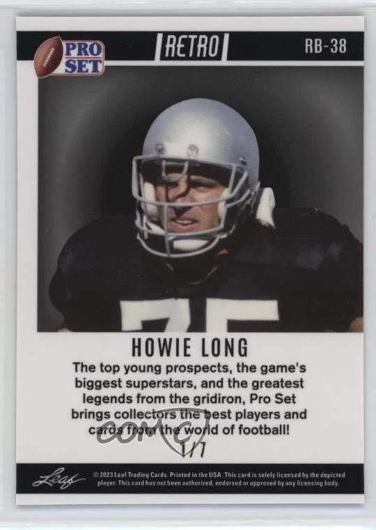 2023 Leaf Pro Set Metal Retro Blue Crystals /7 Howie Long #RB-38 HOF - Image 2 of 2