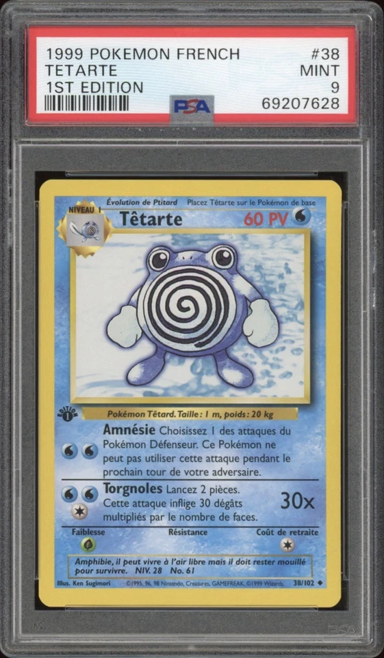 1999 Pokemon FRENCH 1st Edition Base Set Têtarte-Poliwhirl 38/102 PSA 9 MINT