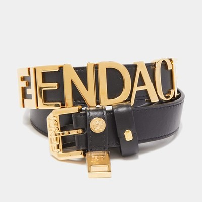 専用 Fendi Belt Fendi x Versace Black Leather Logo Letters Buckle Belt 105CM | eBay
