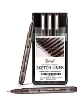 Bianyo Sepia Tone Micro Pen Set, 5 Assorted Tips - 1 Count (Pack of 5), 