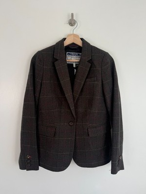 Joules Tweed Blazer Jacket Size UK 10 Dark Green Check Wool Country Hacking