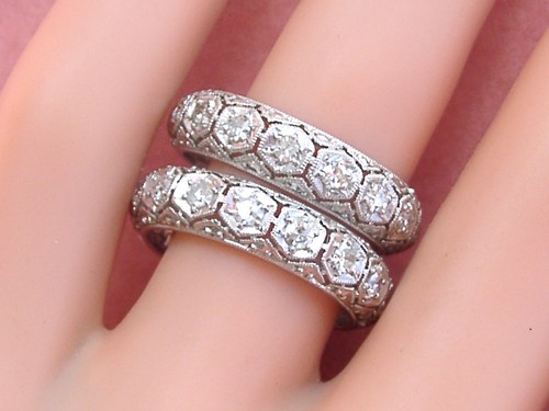 ART DECO STYLE .75ctw DIAMOND PLATINUM 5.37 mm WIDE ETERNITY BAND RING size 7.5+ - Picture 12 of 16