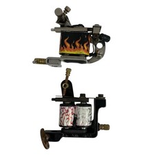Two Tattoo Coil Machine w/ Brass Accents UNTESTED Old School Flames  Abstract