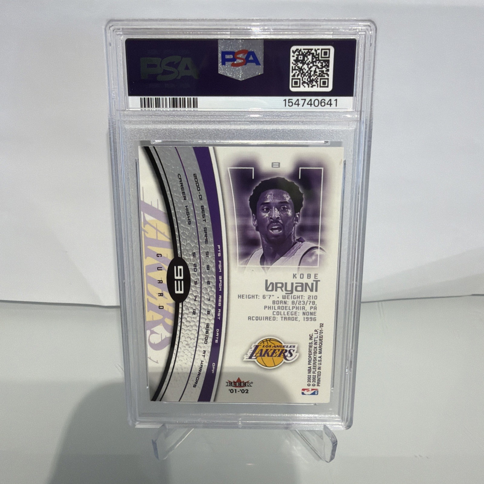 2001-02 Fleer Marquee Kobe Bryant #93 PSA 9 La Lakers Mamba view 2