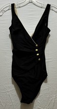 Vtg Longitude Union Made 70s Bathing Swimsuit 8T Black Gold Trim Buttons E3