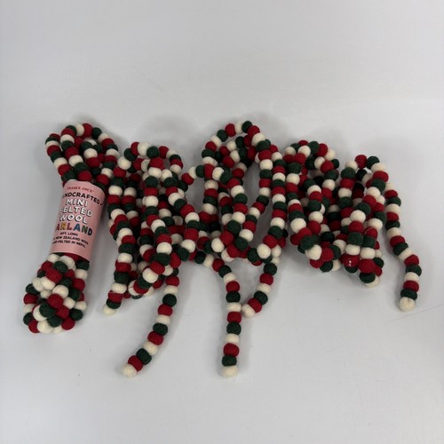 *4* New Trader Joe's Handcrafted Mini Felted Wool Garland 6ft Red*White *Green