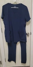 Medcouture Maternity Set Size Large Navy V-neck 5 Pockets Adjustable Waist