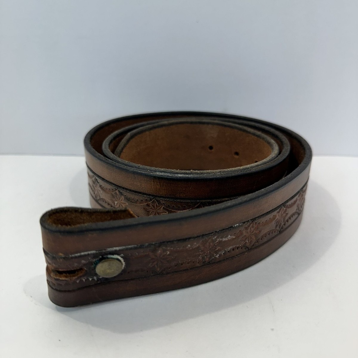 Vintage Brown Leather Wide Belt Unisex Mexican Tooled XL 36  display picture 3