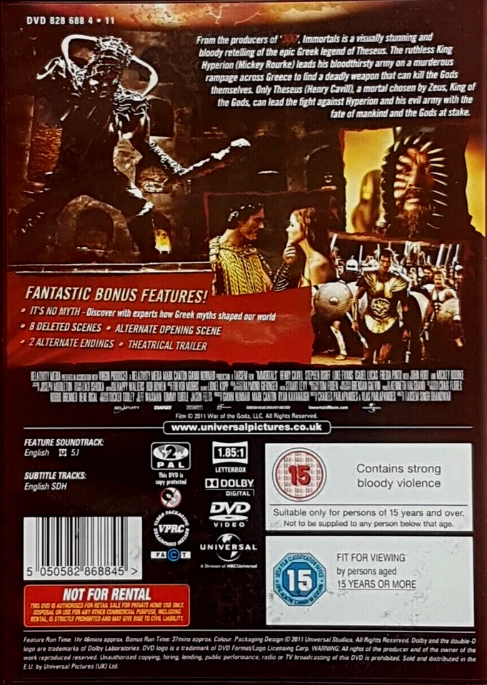 Immortals (DVD-2012, 1-Disc) Region 2. Henry Cavill.  *"Blood, Guts & Glamour!"* - Image 2 of 4