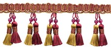 Beaded Tassel Fringe, Color 1253 - Burgundy Gold Red Sold By The Yard 