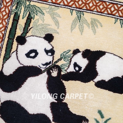 1x1ft Hand Knotted Area Rug Living Room Silk Carpet Panda Tapestry LJH114A - Picture 6 of 9