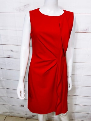 Calvin Klein Womens Pleated Sheath Dress Size 8 Red Sleeveless Back Zip  Lined | eBay