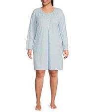Nwt 72 Miss Elaine CUDDLEKNIT Blue Honeycomb EMBROIDERED Short Nightgown Sz 2X