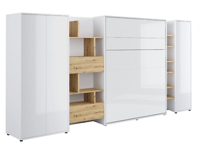 Schrankbett BC Lenart - Bett mit Matratze Kleiderschrank Regal Regalschrank Led