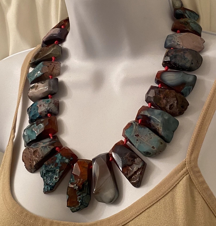 Collar Lucas Lameth LUC CN Firmado Plata Esterlina Ágata Grande Babero Distintivo Foto 2 de 4