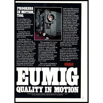 1978 Eumig S-912 Super 8 Movie Film Projector Vintage Print Ad 70s Wall Art