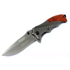 8” Defender Wood Spring Assisted Folding Tactical Pocket Knife with Belt Clip