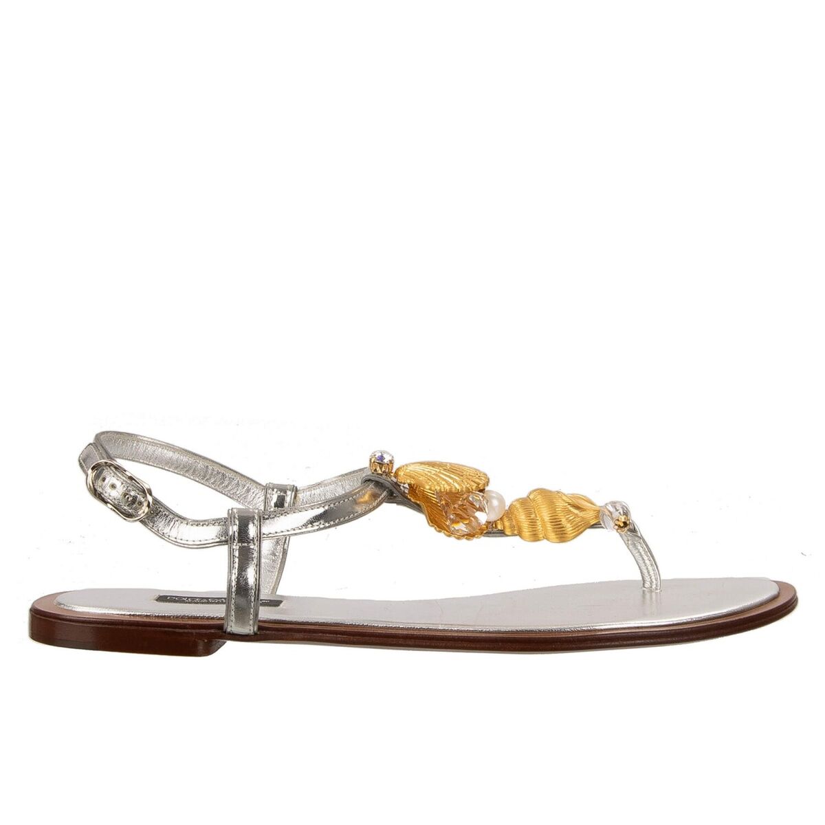 DOLCE & GABBANA Shell Crystal Pearl Strap Sandals Gold DOLCE & GABBANA Shell Crystal Pearl Strap Sandals Gold