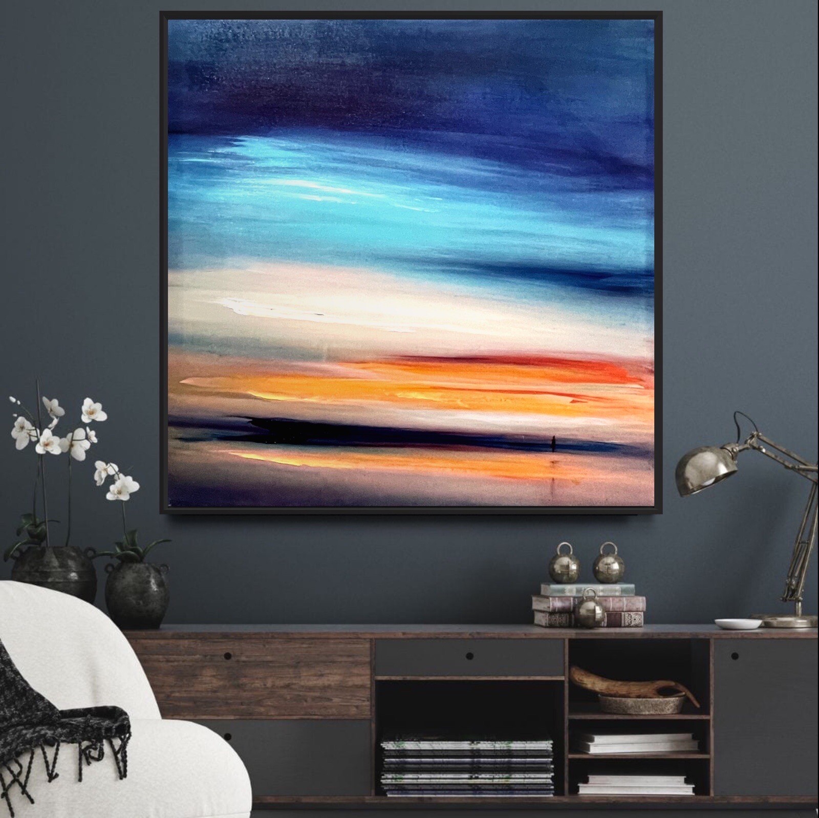 Abstract Modern Blue canvas framed hand painted Locate In Australia 100x100cm eBay